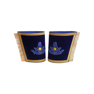 Écusson de manche maçonnique brodé bleu avec motif boussole et soleil, à coudre sur tissu - Product Image 1