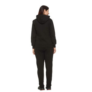 Women's Black Hooded <b>Tracksuit</b> Set Full Sleeve Zipper Front Solid Color Casual Wear with Side Pockets Autumn Season - Product Image 3