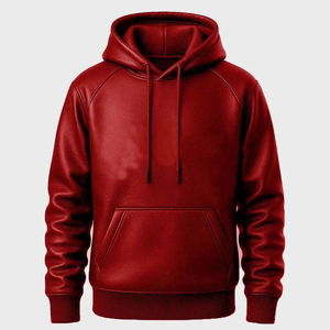 Nuevo artículo: Sudadera con capucha de cuero para hombre, diseño hip hop, hecha a medida, color rojo liso, de la mejor calidad, sudadera con capucha de alta gama. - Product Image 1