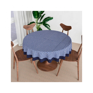 Nappe imprimée en coton durable à carreaux bleus 280 GSM brodé détaillant tissu certifié OEKO TEX décor de Table de lavage facile - Product Image 1