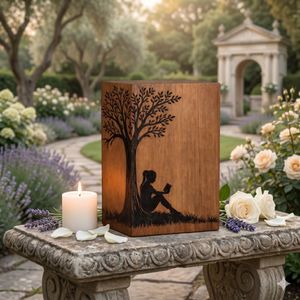 Custom Wooden <b>Memorial</b> Urn Engraved Tree Design Natural Wood Finish 200 Cubic Inch Adult Commemoration <b>Keepsake</b> Box - Product Image 5