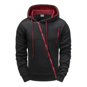 Men's Hooded Zip-Up Sweatshirt Solid Color Long Sleeve Casual Regular Fit Autumn Wear Red Lining Polyester Cotton Blend 2027 - Product Image 5