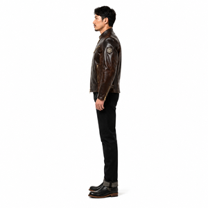 Men's Premium Horsehide Leather Cafe Racer <b>Jacket</b> 1.0mm Vintage Biker <b>Slim</b> <b>Fit</b> Moto Outerwear - Product Image 3