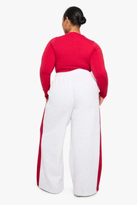 Nuevo diseño, pantalones deportivos rojos para mujer, con franja lateral, de pierna ancha, de tejido suave tipo felpa, pantalones de chándal para mujer. - Product Image 3