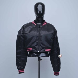 Black Womens <b>Quilted</b> Satin Bomber <b>Jacket</b> Pink Trim Full Sleeve Zipper Closure Leopard <b>Pattern</b> Turn-down Collar Regular Winter - Product Image 1