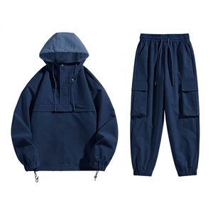 Ensemble de survêtement unisexe deux pièces en Spandex/Nylon extensible dans quatre directions, écologique, avec veste à capuche imperméable à demi-zip et pantalon de jogging, personnalisable - Product Image 1