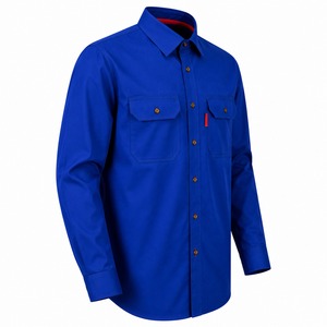 Camisa FR de Manga Larga de Algodón Azul Liso 2026 con Bolsillos en el Pecho, Transpirable, Ajuste Regular, Unisex, Ropa de Trabajo, Cuello Camisero, Serigrafía - Product Image 3