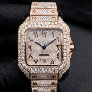 Reloj de Oro Rosa con Incrustaciones de Diamantes, Números Arábigos, Cuadrado, Completamente Cubierto de Diamantes, Automático, Estilo Hip Hop, para Hombre, Joyería de Lujo Premium - Product Image 1