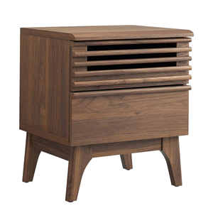 Modern Wood <b>Nightstand</b> with Drawer and Slatted Front Bedside Table for Bedroom Storage Furniture Accent - Product Image 2