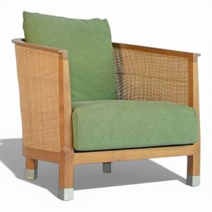 Fauteuil de jardin individuel en teck avec dossier en rotin respirant et tissu anti-UV pour terrasse - Product Image 5