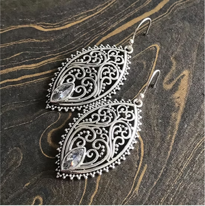 Women's Sterling <b>Silver</b> Cubic Zirconia <b>Earrings</b> - Vintage Openwork <b>Dangle</b> Modern Minimalist Jewelry - Product Image 3