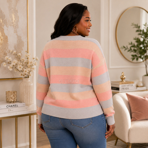 Cardigan en tricot rayé Cosh International à manches longues, col en V, boutonné devant, haut décontracté, couleur bonbon, toutes saisons - Product Image 4