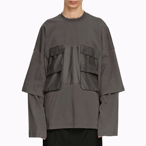 เสื้อยืดแขนยาวทรงหลวมสไตล์สตรีทแวร์สำหรับผู้ชาย ผ้าฝ้าย 100% ซักแล้ว ทรงปกติ สีพื้น ระบายอากาศได้ดี เป็นมิตรกับสิ่งแวดล้อม คุณภาพสูง ผ้าสองชั้น - Product Image 1