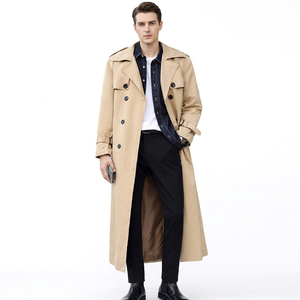<b>Men's</b> Winter Long Trench Coat Double Breasted O-Neck Slim Fit Canvas Outerwear Customized Colors Polyester Button Woven - Product Image 3