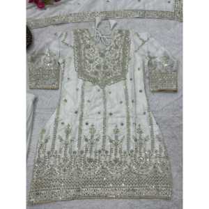 Conjunto de ropa de fiesta de diseñador para mujer con top Plazzo bordado y aspecto elegante Dupatta - Product Image 3