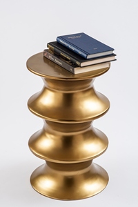 Modern Accent Stool Side <b>Table</b> Sculptural Stacked Design Antique Gold Finish Metal <b>Round</b> Luxury Living Room <b>Table</b> - Product Image 4