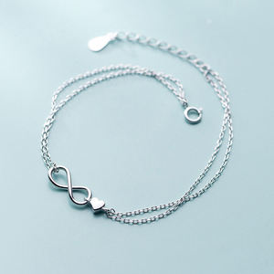 Double Layer Link Chain <b>Bracelet</b> 925 Sterling Silver Simple <b>Infinity</b> Love Heart <b>Bracelet</b> for Women Fine Jewelry - Product Image 6