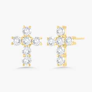 Cross Stud <b>Earrings</b> 1Ct 14k Solid Gold Modern Dainty Prong Set Push Back Round Lab Grown Diamond Everyday Fine Jewelry Wholesale - Product Image 5