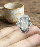 Bague Statement Vintage Bohème en Quartz Rose Naturel Grand Ovale, en Argent Sterling 925 Pur, Plaqué Or Jaune 18K et Or Rose, Sertie en clos