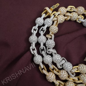 สร้อยคอทองคำแท้ 14K ประดับโมอิสซาไนต์ รับรองโดย IGI ขนาด 9 มม. ดีไซน์ลูกบอลประดับเพชรเต็มเม็ด สไตล์ฮิปฮอปแบบคิวบันลิงค์ - Product Image 2