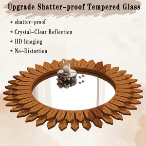 Luxury <b>Round</b> Wood Sunburst <b>Wall</b> <b>Mirror</b> Bohemian Decorative Accent <b>Mirror</b> for Home Interior Design At Cheap Price - Product Image 2