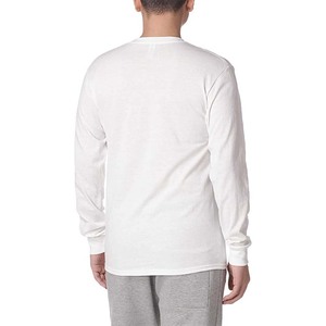 T-shirt en coton blanc à manches longues pour homme, col rond, coupe classique, décontracté, tricoté, couleur unie, design simple - Product Image 4