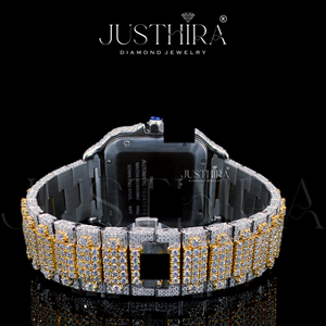 Montre automatique de luxe pour homme, édition limitée, cadran carré bicolore doré, chiffres romains, mécanique, hip-hop, moissanite, moderne - Product Image 5