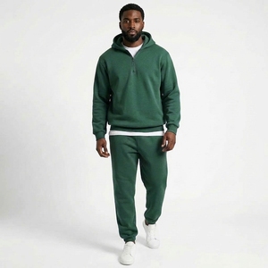 Men 2 Piece School Sports <b>Tracksuit</b> Set Quarter Zip Hoodie Fleece Jogger Pants Uniform Custom OEM Wholesale Manufacturer - Product Image 1