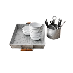 Galvanized Dessert Serving <b>Tray</b> With Wooden Handles Rectangular Shape Chocolate <b>Snacks</b> <b>Tray</b> For Best Selling - Product Image 1