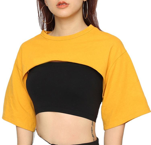 <b>Women's</b> 100% Cotton <b>Crop</b> <b>Top</b> Casual Round Neck Short Sleeve T Shirt Wholesale OEM Ladies Ribbed <b>Crop</b> <b>Top</b> - Product Image 1