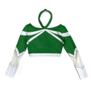 Green <b>White</b> Cheerleading Uniform With <b>Skirt</b> And <b>Long</b> Sleeve Top For Team Performance Women Fashion Style Women Sports Uniforms - Product Image 2