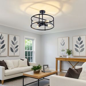 Lampadario Industriale Semi-Incasso a 4 Luci, Stile Rustico Nero, per Isola Cucina, 30W - Product Image 2