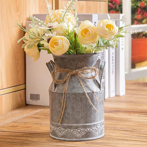 Jarra de Metal Galvanizado Estilo Vintage, Florero Decorativo Rústico, Jarrón de Metal Estilo Campestre Francés, Macetas Pintadas a Mano - Product Image 2