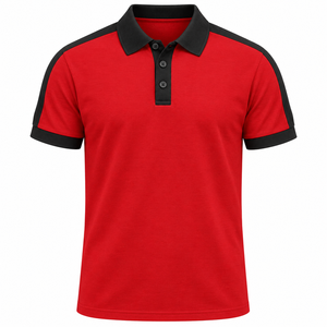 Polo Rojo de Manga Corta para Hombre con Diseño de Bloques de Color Negro, Tejido Piqué Informal, Transpirable, Corte Regular - Product Image 4