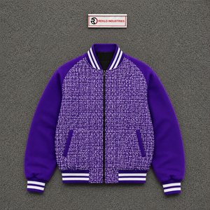 Veste universitaire violette pour homme, coupe droite, fermeture éclair, col rabattable, décontractée, pour l'automne, tendance, douce et zippée - Product Image 5