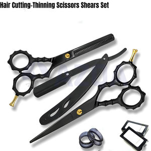 Professional Black Color Coated <b>Barber</b> Hair Cutting and Thinning Scissors <b>Set</b> with <b>Barber</b> Razor for Salon Grooming - Product Image 2