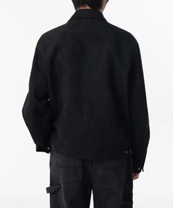 <b>Men's</b> Black <b>Suede</b> Racer <b>Jacket</b> Turn-down Collar Zipper Closure Casual Autumn Wear Regular Fit Solid Color - Product Image 2