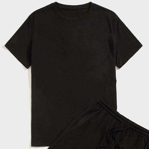 Nouvel ensemble décontracté noir pour hommes : T-shirt à manches courtes et short, ensemble de survêtement uni, vêtements de marque pour hommes, 2 pièces - Product Image 5