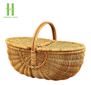 BEST WHOLESALE HNH CRAFT Eco-Friendly Hand Woven Modern Rattan <b>Stackable</b> Storage <b>Baskets</b> with Lid Handle Washable Lining Vietnam - Product Image 1