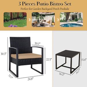 "<b>Waterproof</b> Washable 3-Piece Outdoor PE Wicker Patio Black Rattan Sectional <b>Sofa</b> Couch Set with Cushions" - Product Image 2