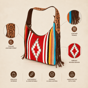 American Darling <b>Large</b> Crossbody Bag Hand Tooled Floral Leather Woven Saddle Blanket Fringe Western Shoulder <b>Purse</b> for Women Bag - Product Image 2