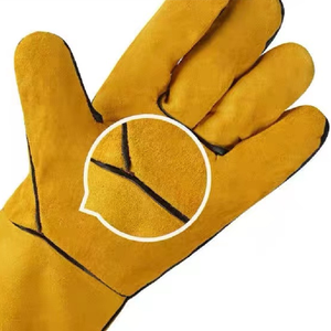 Red Genuine Leather Safety Gloves High Temperature Resistant Unisex <b>Workwear</b> Industrial Use - Product Image 6