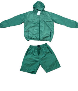 Ensemble coupe-vent à capuche vert pour homme, en velours tissé respirant et à séchage rapide, en polyester, décontracté, deux pièces, survêtement de printemps, streetwear - Product Image 6