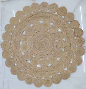Tapis rond en jute tressé à la main de style bohème, tapis rond en fibres naturelles, décoration rustique chic pour la maison - Product Image 1
