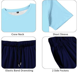 ชุดลำลองฤดูร้อนผู้ชาย 2 ชิ้น เสื้อยืดพิมพ์ลายต้นปาล์มไล่เฉดสี พร้อมกางเกงขาสั้นสีพื้น ผ้าถักระบายอากาศดี ดีไซน์คอกลม - Product Image 5