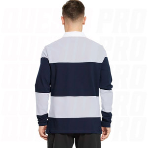 Polos pour hommes personnalisés, style streetwear décontracté, avec logo brodé, surdimensionnés, en tricot rayé, style rugby, manches longues, t-shirts de sport - Product Image 5