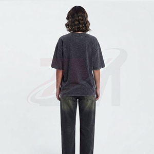 Camiseta de Algodón Lavado Oversize para Mujer, Cuello Redondo, Corte Holgado, Color Liso, Manga Regular, Tejido de Punto Jersey, Estilo para Todas las Estaciones - Product Image 3