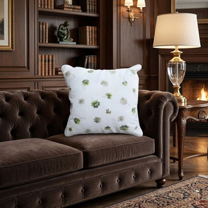 ปลอกหมอนอิงปักลายใบไม้สีเขียวนำโชค แบบสั่งทำขายส่ง พร้อมขอบผ้าฝ้ายสีขาว ปลอกหมอนอิงขนาดใหญ่สำหรับโรงแรมและบ้าน - Product Image 4