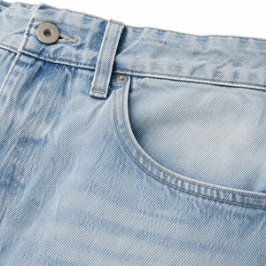 Shorts en jean baggy personnalisés pour hommes, style streetwear, 100 % coton biologique, écologiques, longueur genou, bleu clair, marque privée - Product Image 5
