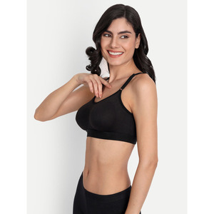 Women High Support Seamless Moulded Solid Black Sports Bra with Removable <b>Pads</b> and Crystal Decoration for <b>Running</b> - Product Image 1